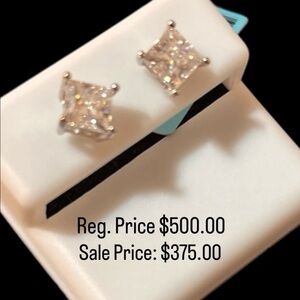 Elegant Silver Princess Cut Stud Earrings